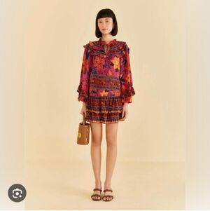 FARM RIO TROPICAL TAPESTRY LONG SLEEVE BLOUSE TOP SZ S